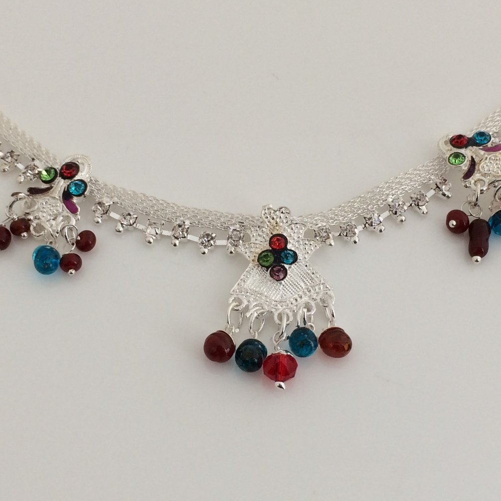 Women Anklet Silver Tone Multi Color Beads Fashion - Picture 3 of 8